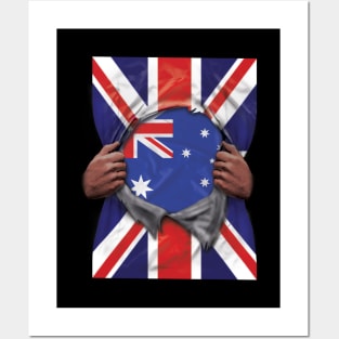 Australia Flag Great Britain Flag Ripped - Gift for Australian From Australia Posters and Art